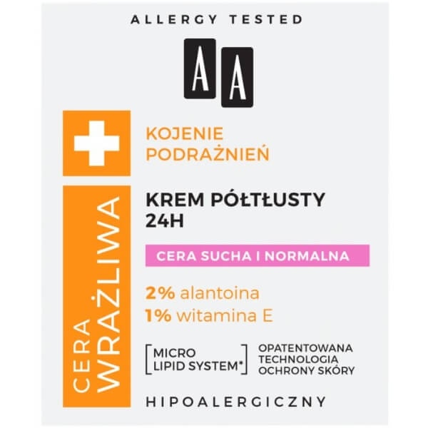 AA Cera Wrażliwa Krem półtłusty 24h bezzapachowy 50 ml - obrazek 4