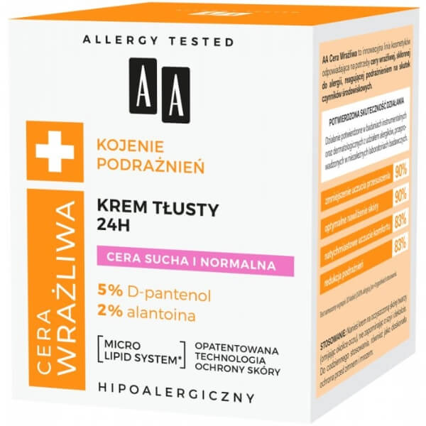 AA Cera Wrażliwa krem tłusty do cery suchej i normalnej 24h-50ml - obrazek 2