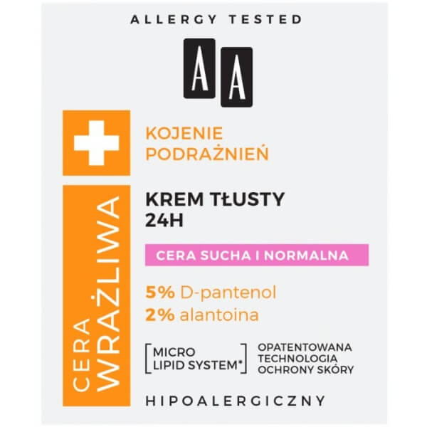 AA Cera Wrażliwa krem tłusty do cery suchej i normalnej 24h-50ml - obrazek 4